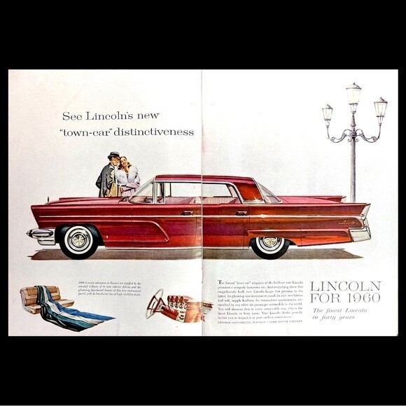2 ADS 1960's CENTERFOLD Ford Lincoln Continental / Arrow Shirt VINTAGE Print Ad - Picture 1 of 10